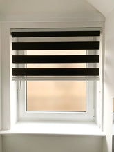 Load image into Gallery viewer, Black Day and Night Roller Blinds - Zebra Blind Dim or Translucent Vision Roller Shades for Windows and Doors - Dual Layer Fabric