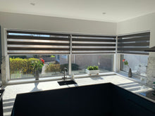 Load image into Gallery viewer, Dark Grey Day and Night Roller Blinds - Zebra Blind Dim or Translucent Vision Roller Shades for Windows and Doors - Dual Layer Fabric