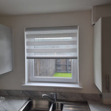 Load image into Gallery viewer, Light Grey Day and Night Roller Blinds - Zebra Blind Dim or Translucent Vision Roller Shades for Windows and Doors - Dual Layer Fabric