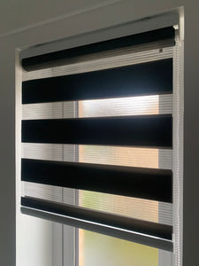 Black Day and Night Roller Blinds - Zebra Blind Dim or Translucent Vision Roller Shades for Windows and Doors - Dual Layer Fabric