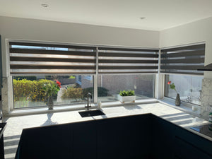 Dark Grey Day and Night Roller Blinds - Zebra Blind Dim or Translucent Vision Roller Shades for Windows and Doors - Dual Layer Fabric