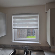 Load image into Gallery viewer, Light Grey Day and Night Roller Blinds - Zebra Blind Dim or Translucent Vision Roller Shades for Windows and Doors - Dual Layer Fabric
