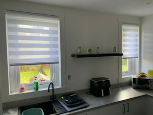 White Day and Night Roller Blinds - Zebra Blind Dim or Translucent Vision Roller Shades for Windows and Doors - Dual Layer Fabric